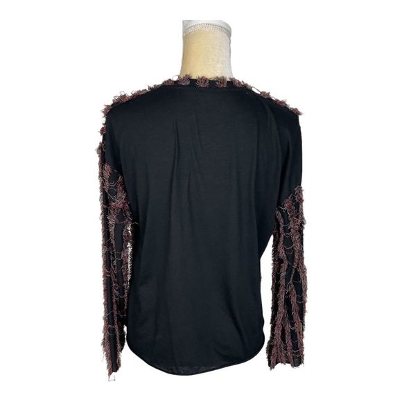 ZARA TRAFALUC BLACK MULTICOLOR STRIPED FRINGE PULLOVER BLOUSE Size M - Picture 4 of 8